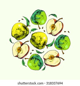 Isolated illustration of an apple. Vector, hand-drawn images.