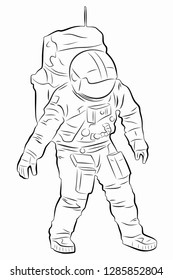 isolated illustration of astronaut , black and white drawing, white background