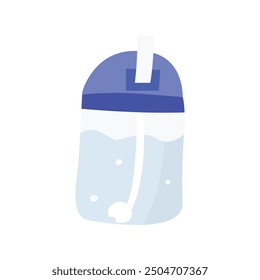 Isolated illustration of a baby water drink bottle. Blue color drink .