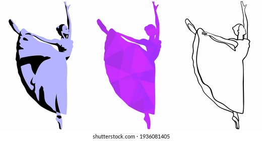isolated illustration of a ballerina, different variations vector drawing set, white background