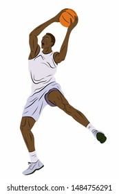 isolated illustration of a basketball player, vector drawing, white background
