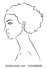 isolated illustration beauty woman face. black and white vector drawing . white background