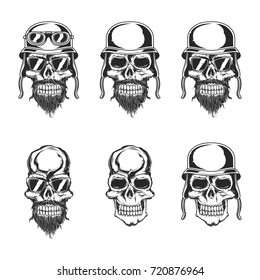 Isolated illustration of biker skulls