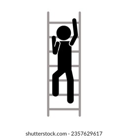 Isolated illustration black pictogram of man climb up or down equipment or building with ladder