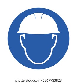 Isolated illustration of blue round label safety warning sign always wear protection helmet, risk head injury industrial warning hazard sign