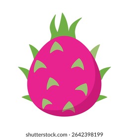 Isolated Illustration of a Bright Pink Dragon Fruit with Green Spikes