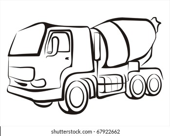 isolated illustration of  the building mixer for concrete sketch in black lines