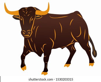 isolated illustration of bull . colored vector drawing, white background 