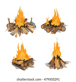 Isolated illustration of campfire logs burning bonfire