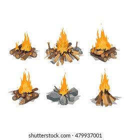 Isolated illustration of campfire logs burning bonfire