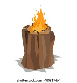 Isolated illustration of campfire logs burning bonfire