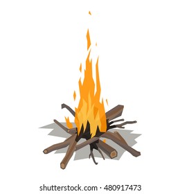 Isolated illustration of campfire logs burning bonfire