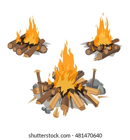 Isolated illustration of campfire logs burning bonfire