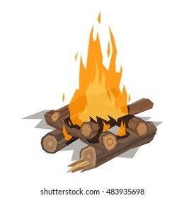 Isolated illustration of campfire logs burning bonfire