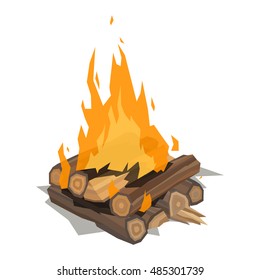 Isolated illustration of campfire logs burning bonfire