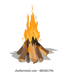 Isolated illustration of campfire logs burning bonfire