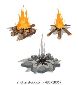 Isolated illustration of campfire logs burning bonfire