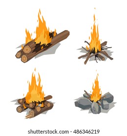 Isolated illustration of campfire logs burning bonfire