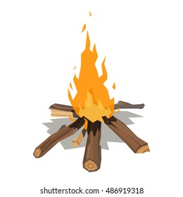 Isolated illustration of campfire logs burning bonfire