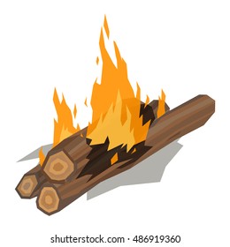 Isolated illustration of campfire logs burning bonfire