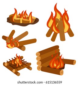 Isolated illustration of campfire logs burning bonfire and firewood stack vector