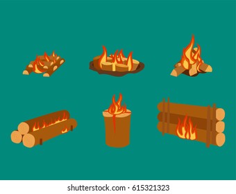 Isolated illustration of campfire logs burning bonfire and firewood stack vector