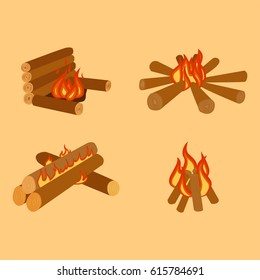 Isolated illustration of campfire logs burning bonfire and firewood stack vector