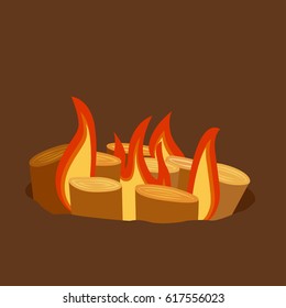 Isolated illustration of campfire logs burning bonfire and firewood stack vector