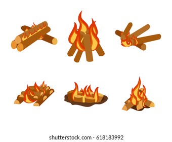 Isolated illustration of campfire logs burning bonfire and firewood stack vector