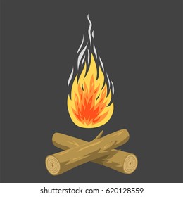 Isolated illustration of campfire logs burning bonfire and firewood stack vector blazing power.