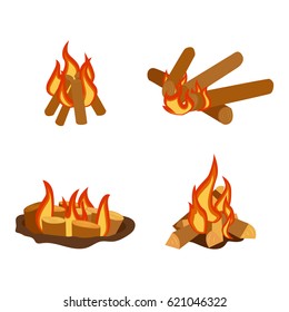 Isolated illustration of campfire logs burning bonfire and firewood stack vector