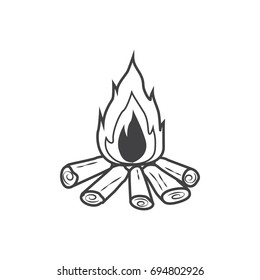 Isolated illustration of campfire logs burning bonfire