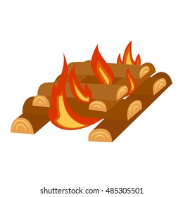 Isolated illustration of campfires logs burning bonfire