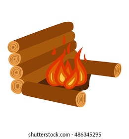 Isolated illustration of campfires logs burning bonfire