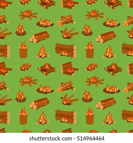 Isolated illustration of campfires logs burning bonfires