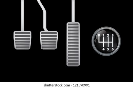 Isolated illustration of car pedals and shifter