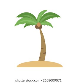 Isolated illustration cartoon of a coconut tree bearing fruit growing on a sand dune