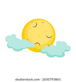 Ilustração isolada desenho animado lua cheia e nuvens