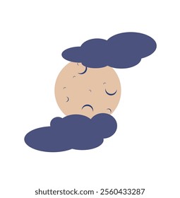 Isolated illustration cartoon moon and clouds
