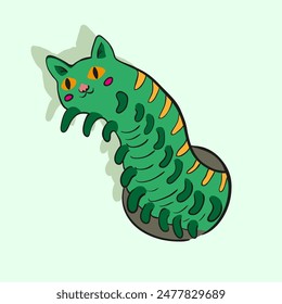 isolated illustration cat caterpillar character in vector. object icon for poster sticker design logo print