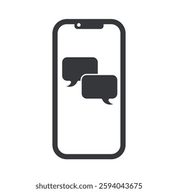 Isolated illustration of cellphone with symbols of conversation, for texting, chat, and online comunnincation.
