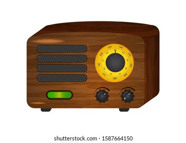 Isolated illustration of Classic Vintage Radio. Vector illustration. Wooden case radio. Stock illustration. Stylish 50s design.