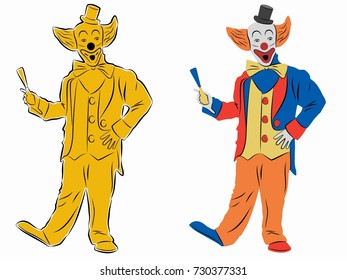 isolated illustration of clown, colored drawing, white background