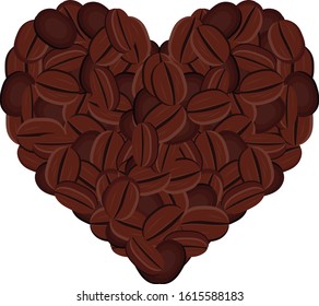 Isolated illustration of coffee beans in form of heart. Coffee beans in heart form