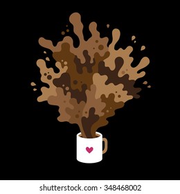 Isolated illustration of coffee cup with pouring out coffee.