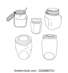 Isolated illustration of conservation, jars as a blank for designers, logo, icon, label, education. Empty glass jar. Doodle sketch style. Linear drawing of a simple jar. Isolated vector illustration.