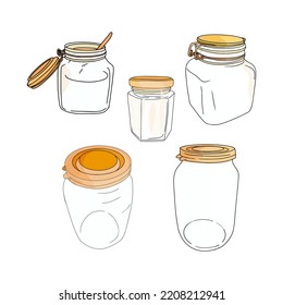 Isolated illustration of conservation, jars as a blank for designers, logo, icon, label, education. Empty glass jar. Doodle sketch style. Linear drawing of a simple jar. Isolated vector illustration.