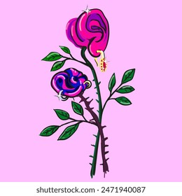 isolated illustration creature-shaped rose ears in vector. object icon for poster sticker design logo print