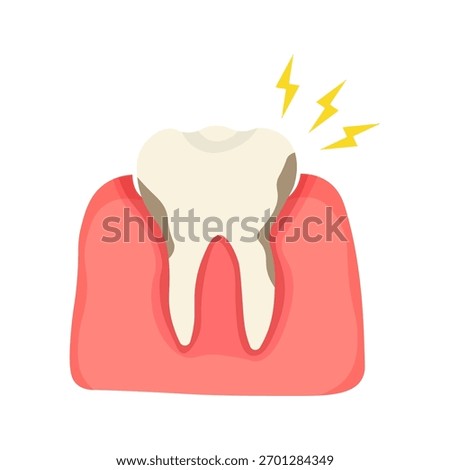 Isolated illustration of crusty teeth and gums causing toothache for advertising, banners, health service educational images about dental and gum health.