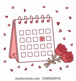 Isolated illustration of a desk calendar with highlighted date, anniversary or Valentine's Day concept, vector illustration